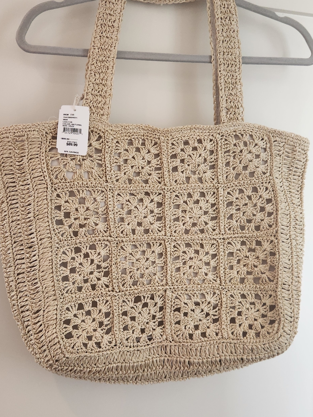 Hat Attack Woven Crochet Tote Bag in Natural Beige, NWT